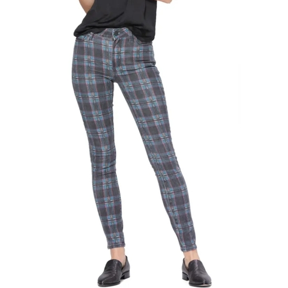 Paige Hoxton Plaid High Waist Ankle Skinny Jeans - Picture 1 of 11